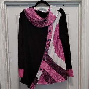 Stylish Black and Pink Button-Up Blouse